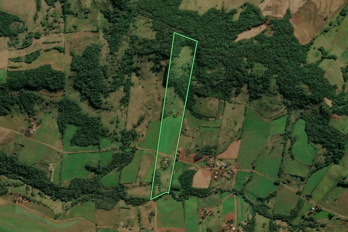 Imagem de satélite do imóvel rural em Tuparendi (RS), com o contorno declarado no CAR desenhado por cima.