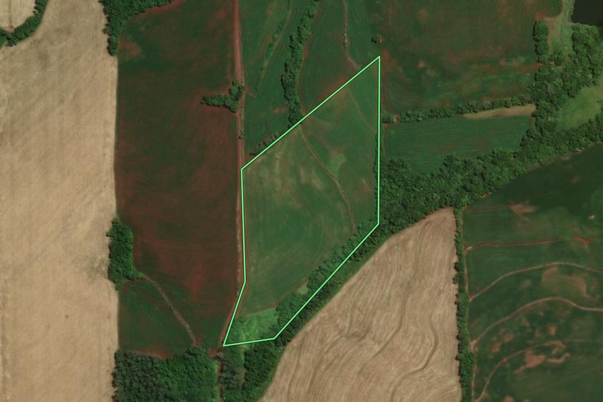 Imagem de satélite do imóvel rural em Tuparendi (RS), com o contorno declarado no CAR desenhado por cima.