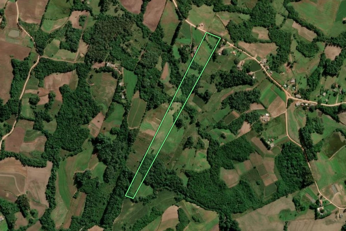 Imagem de satélite do imóvel rural em Turuçu (RS), com o contorno declarado no CAR desenhado por cima.