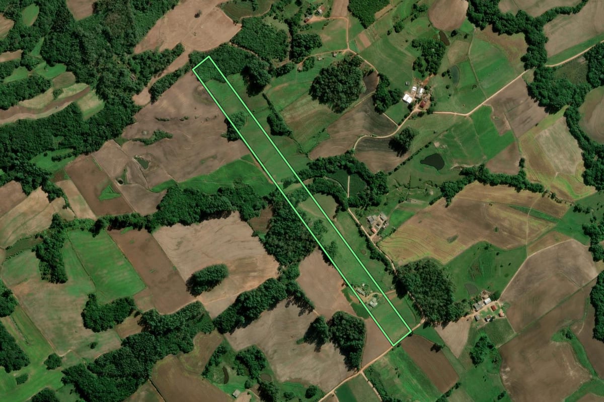Imagem de satélite do imóvel rural em Turuçu (RS), com o contorno declarado no CAR desenhado por cima.