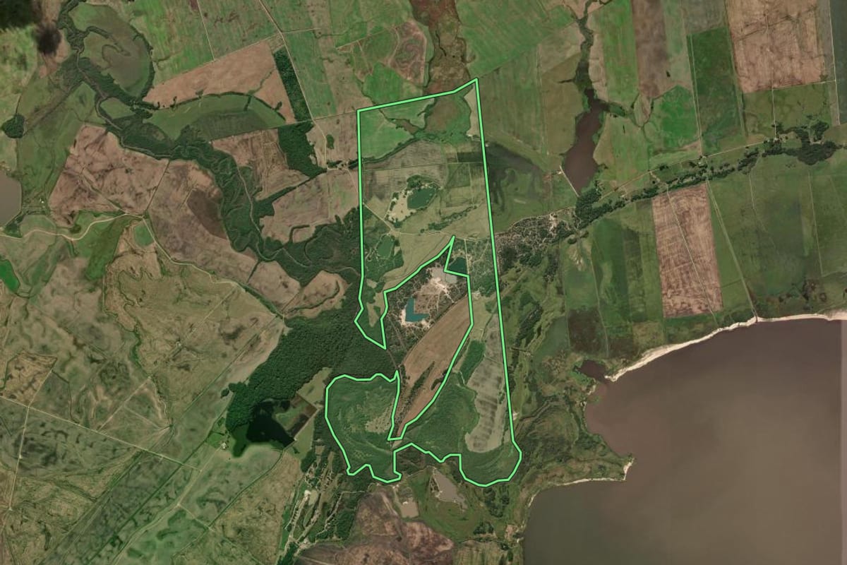 Imagem de satélite do imóvel rural em Turuçu (RS), com o contorno declarado no CAR desenhado por cima.