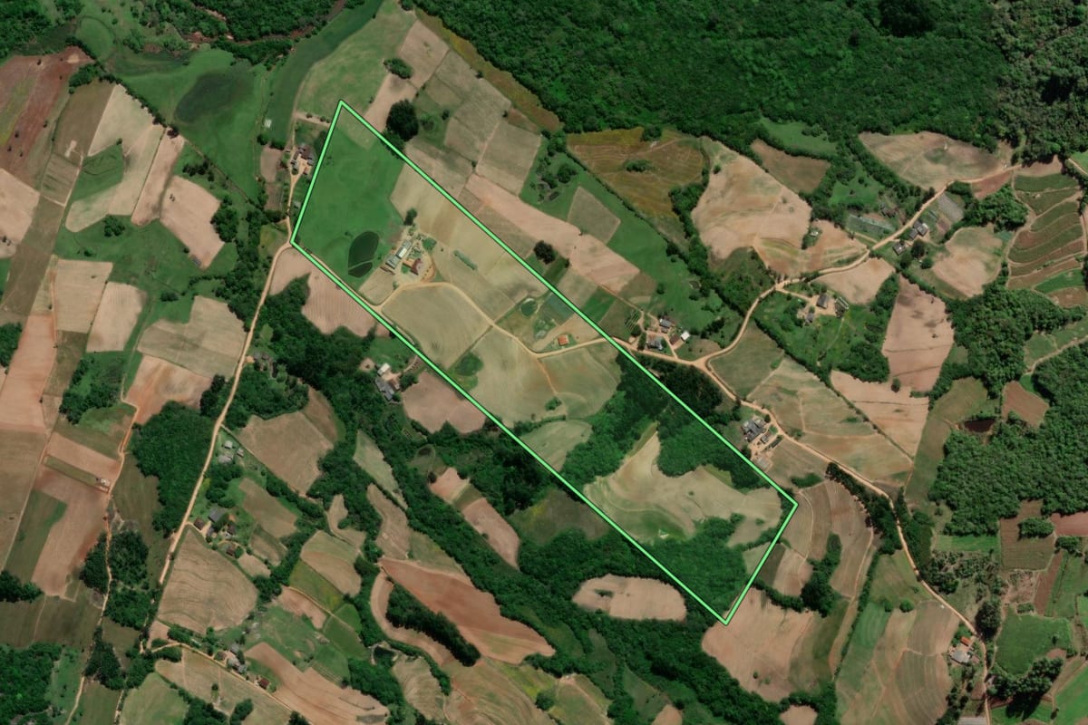 Imagem de satélite do imóvel rural em Turuçu (RS), com o contorno declarado no CAR desenhado por cima.