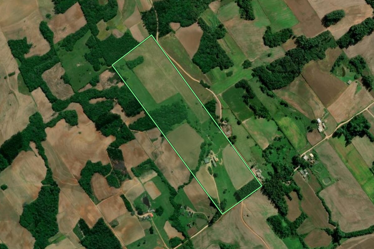 Imagem de satélite do imóvel rural em Turuçu (RS), com o contorno declarado no CAR desenhado por cima.