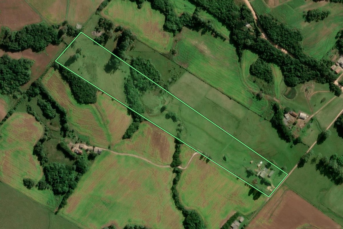 Imagem de satélite do imóvel rural em Turuçu (RS), com o contorno declarado no CAR desenhado por cima.