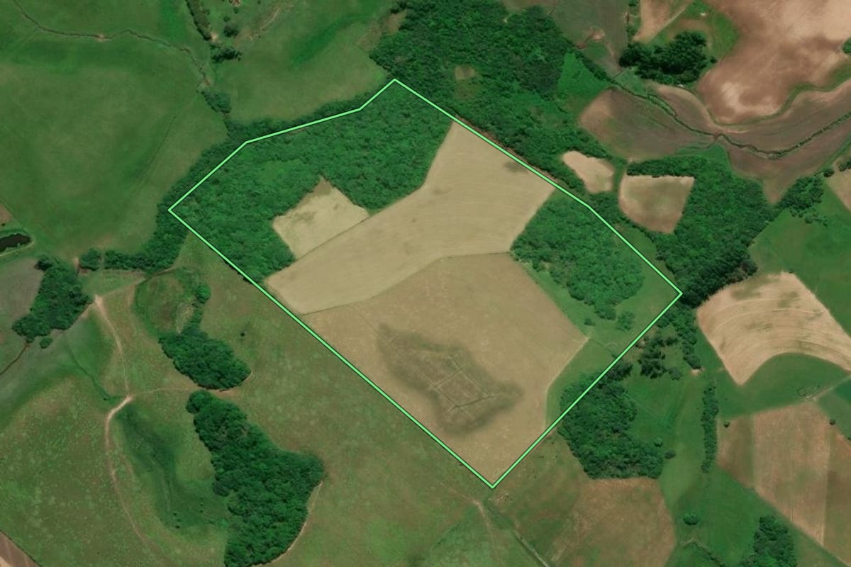 Imagem de satélite do imóvel rural em Turuçu (RS), com o contorno declarado no CAR desenhado por cima.