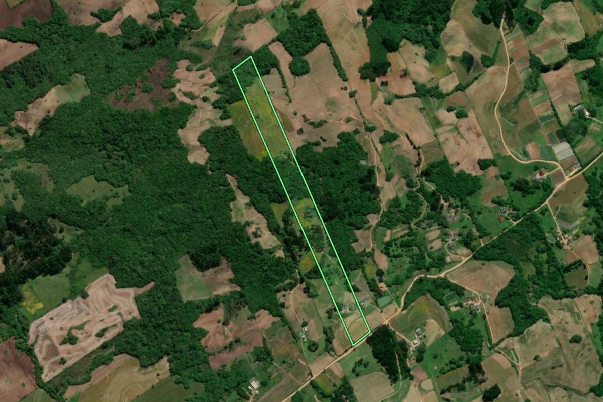 Imagem de satélite do imóvel rural em Turuçu (RS), com o contorno declarado no CAR desenhado por cima.