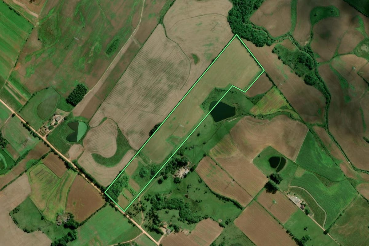 Imagem de satélite do imóvel rural em Turuçu (RS), com o contorno declarado no CAR desenhado por cima.