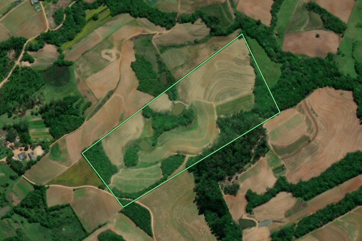 Imagem de satélite do imóvel rural em Turuçu (RS), com o contorno declarado no CAR desenhado por cima.