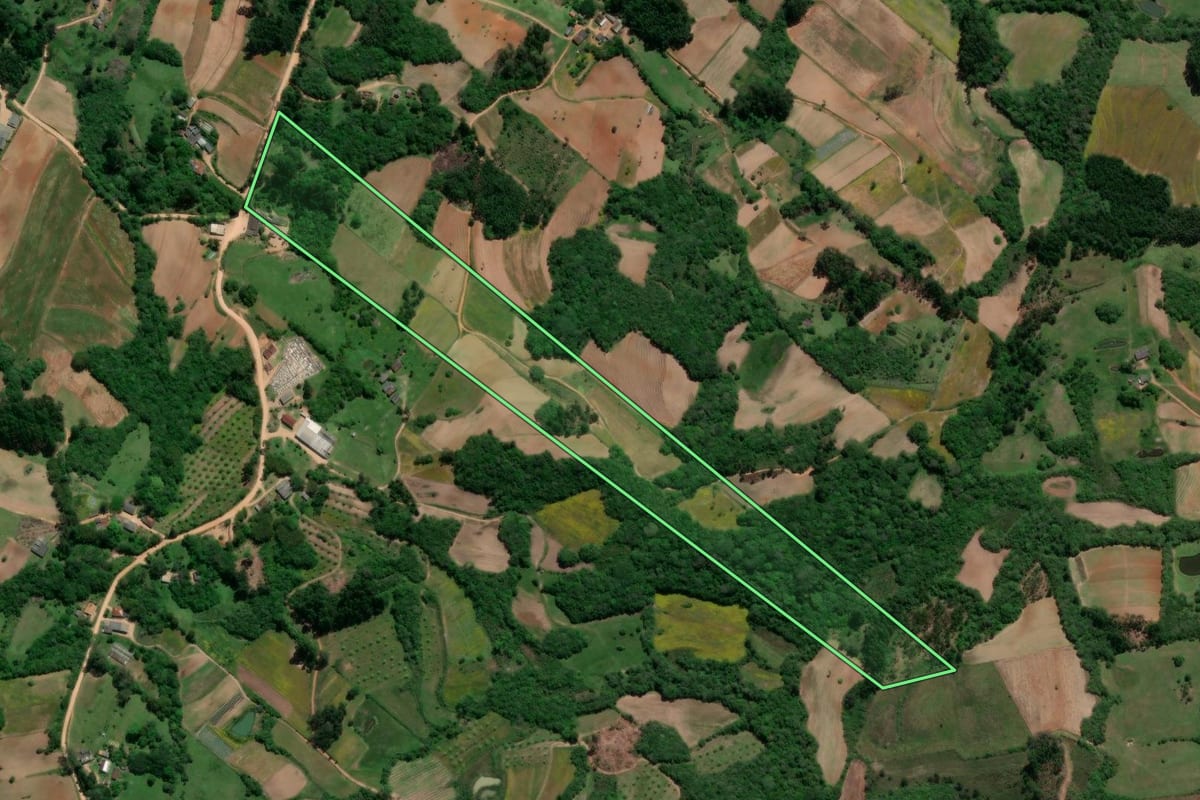 Imagem de satélite do imóvel rural em Turuçu (RS), com o contorno declarado no CAR desenhado por cima.