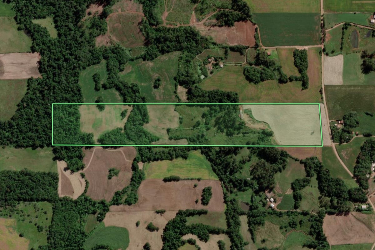 Imagem de satélite do imóvel rural em Ubiretama (RS), com o contorno declarado no CAR desenhado por cima.