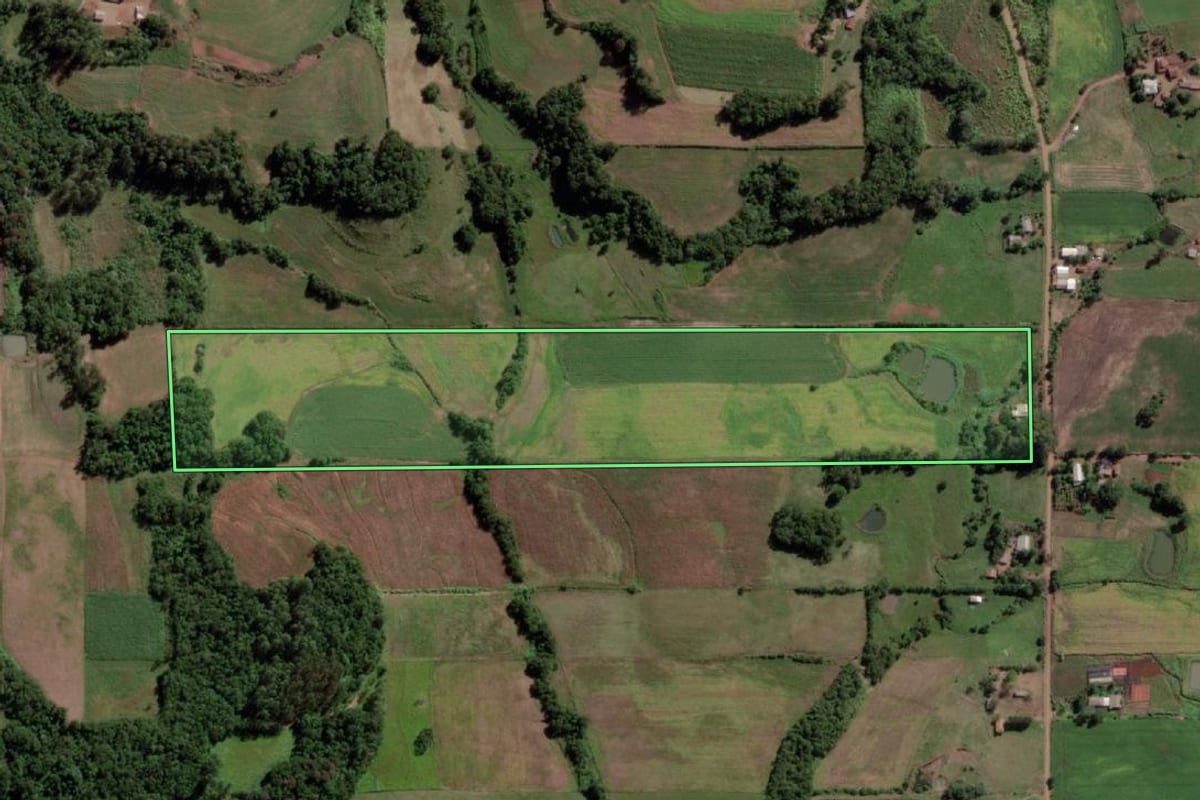 Imagem de satélite do imóvel rural em Ubiretama (RS), com o contorno declarado no CAR desenhado por cima.