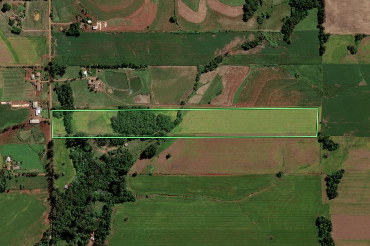 Imagem de satélite do imóvel rural em Ubiretama (RS), com o contorno declarado no CAR desenhado por cima.