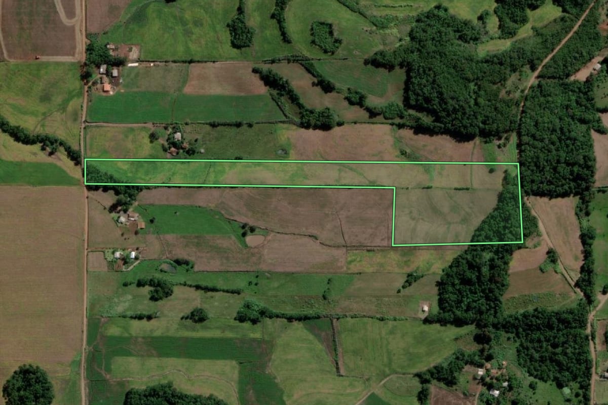 Imagem de satélite do imóvel rural em Ubiretama (RS), com o contorno declarado no CAR desenhado por cima.
