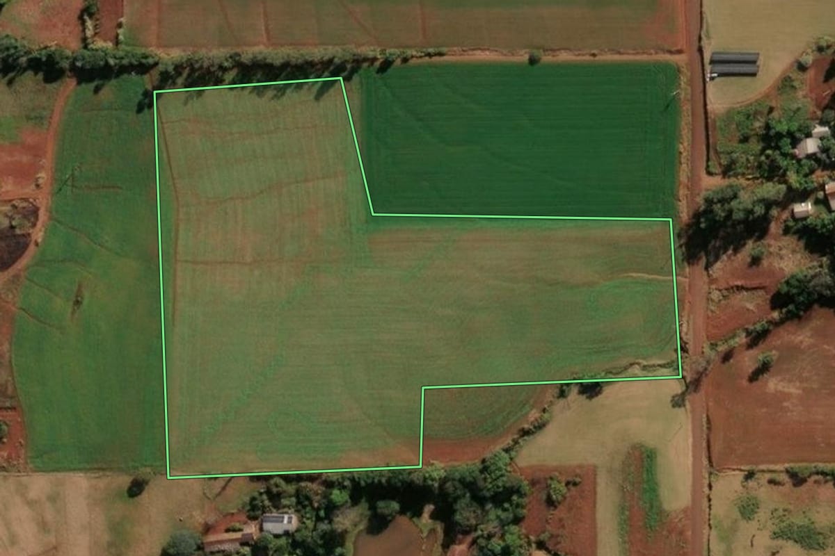 Imagem de satélite do imóvel rural em Ubiretama (RS), com o contorno declarado no CAR desenhado por cima.