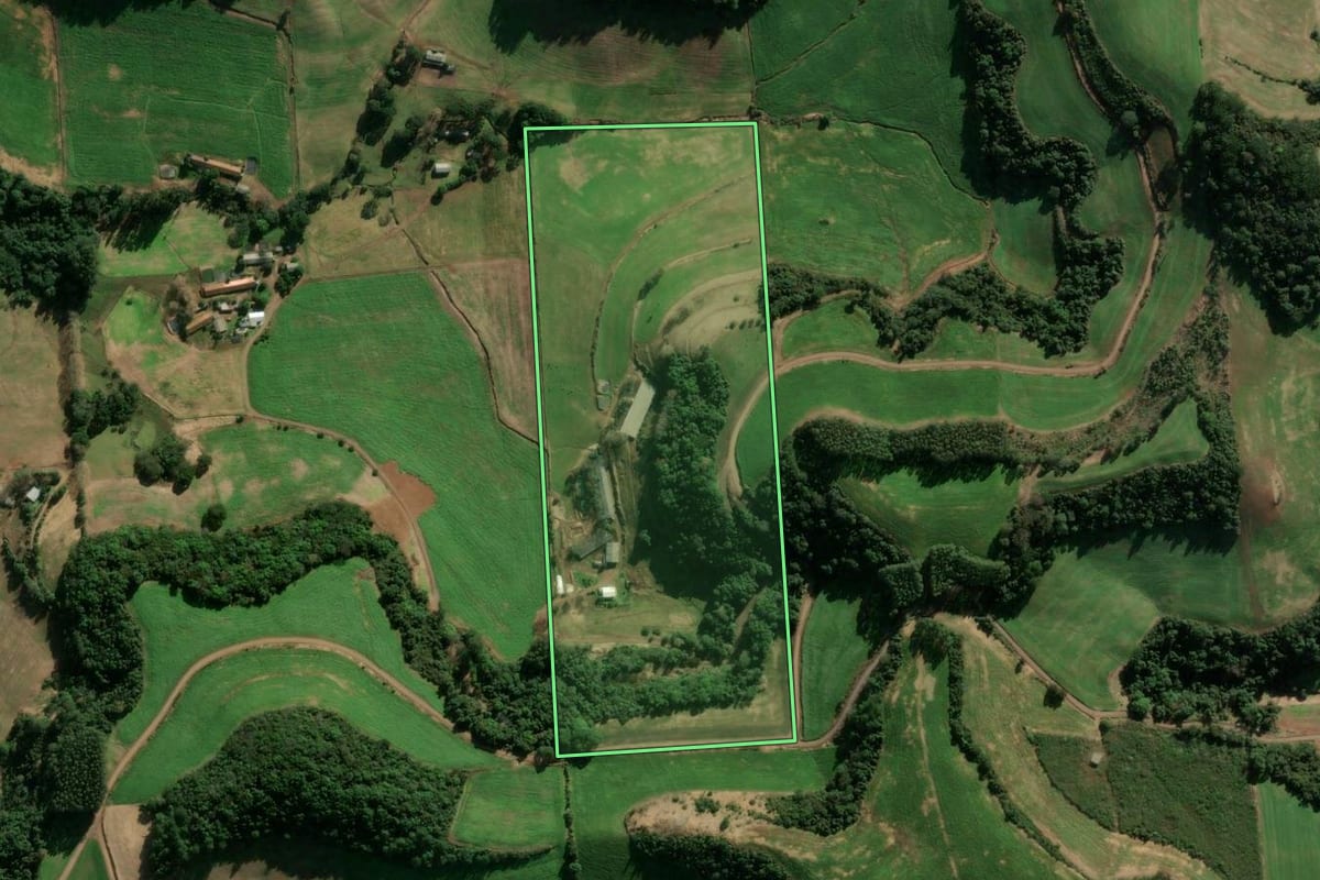 Imagem de satélite do imóvel rural em União da Serra (RS), com o contorno declarado no CAR desenhado por cima.