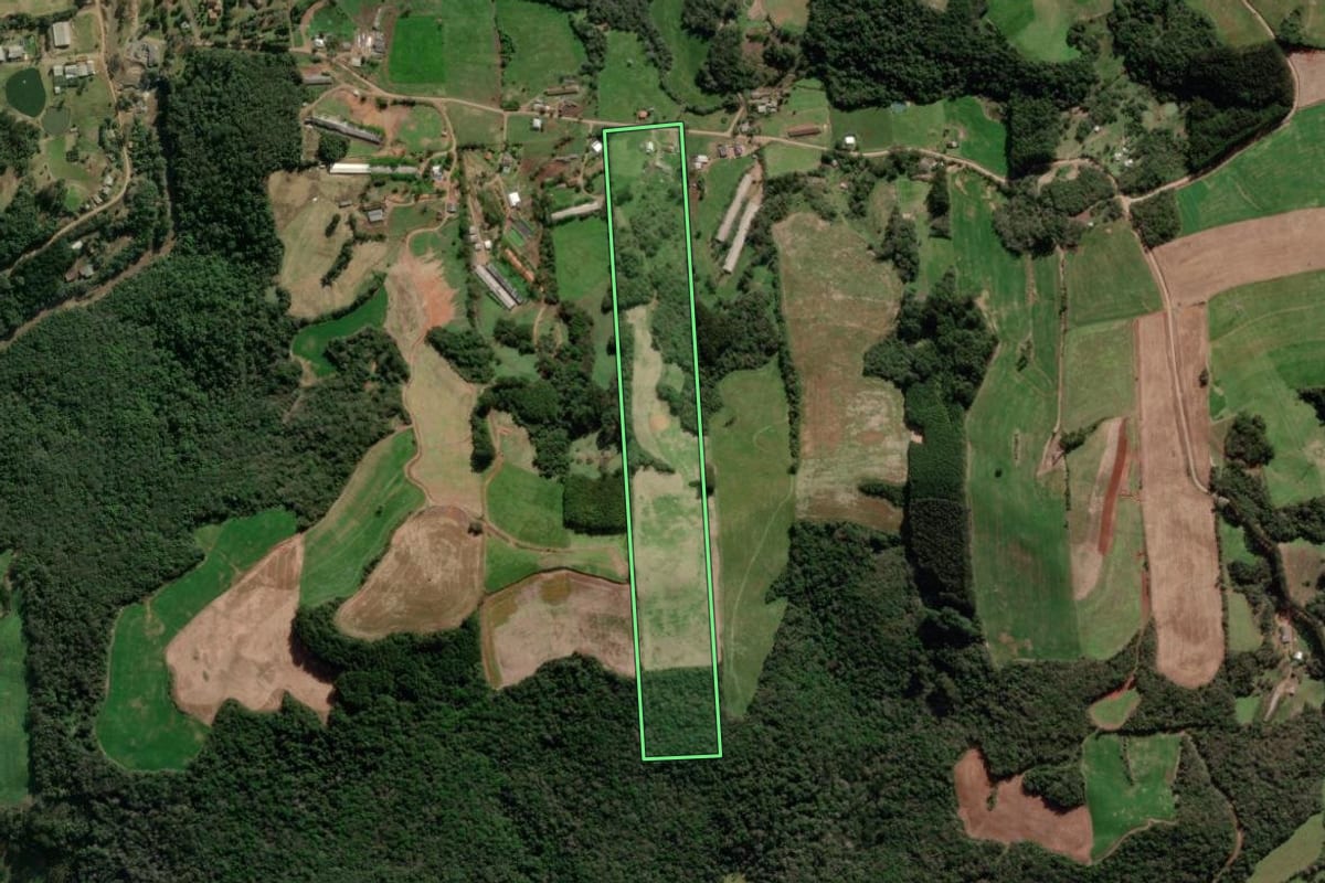 Imagem de satélite do imóvel rural em União da Serra (RS), com o contorno declarado no CAR desenhado por cima.