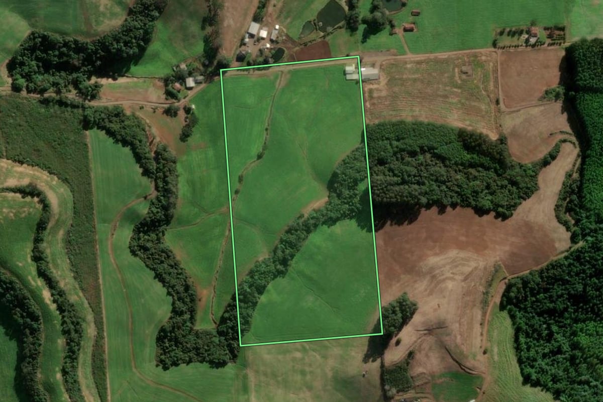 Imagem de satélite do imóvel rural em União da Serra (RS), com o contorno declarado no CAR desenhado por cima.
