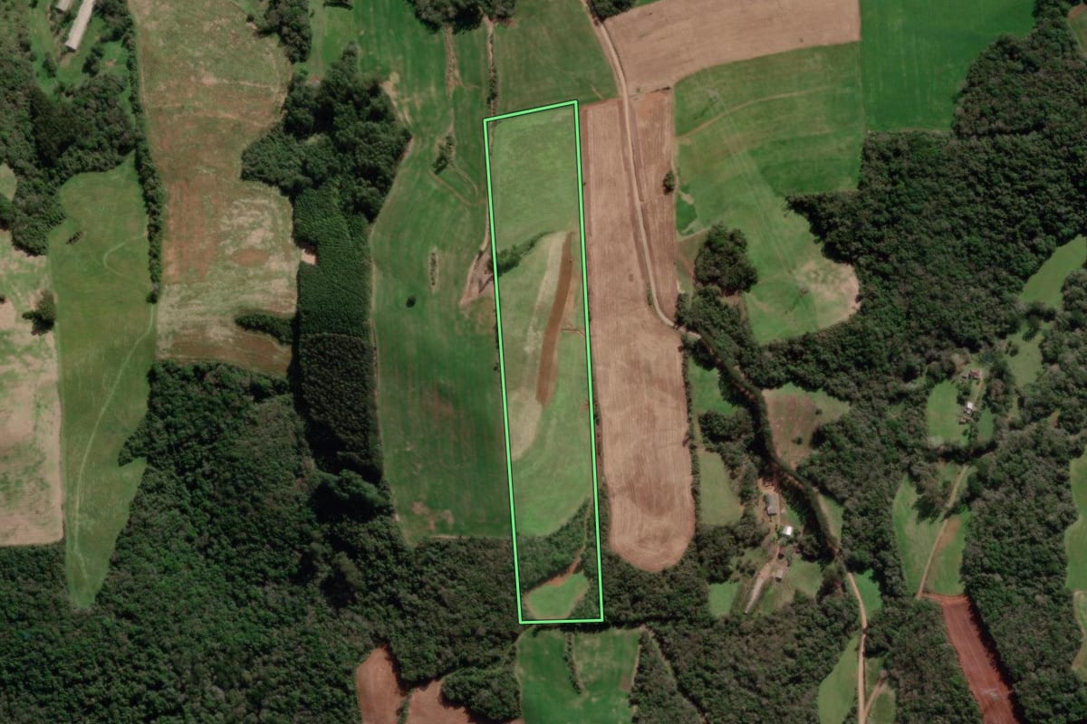 Imagem de satélite do imóvel rural em União da Serra (RS), com o contorno declarado no CAR desenhado por cima.