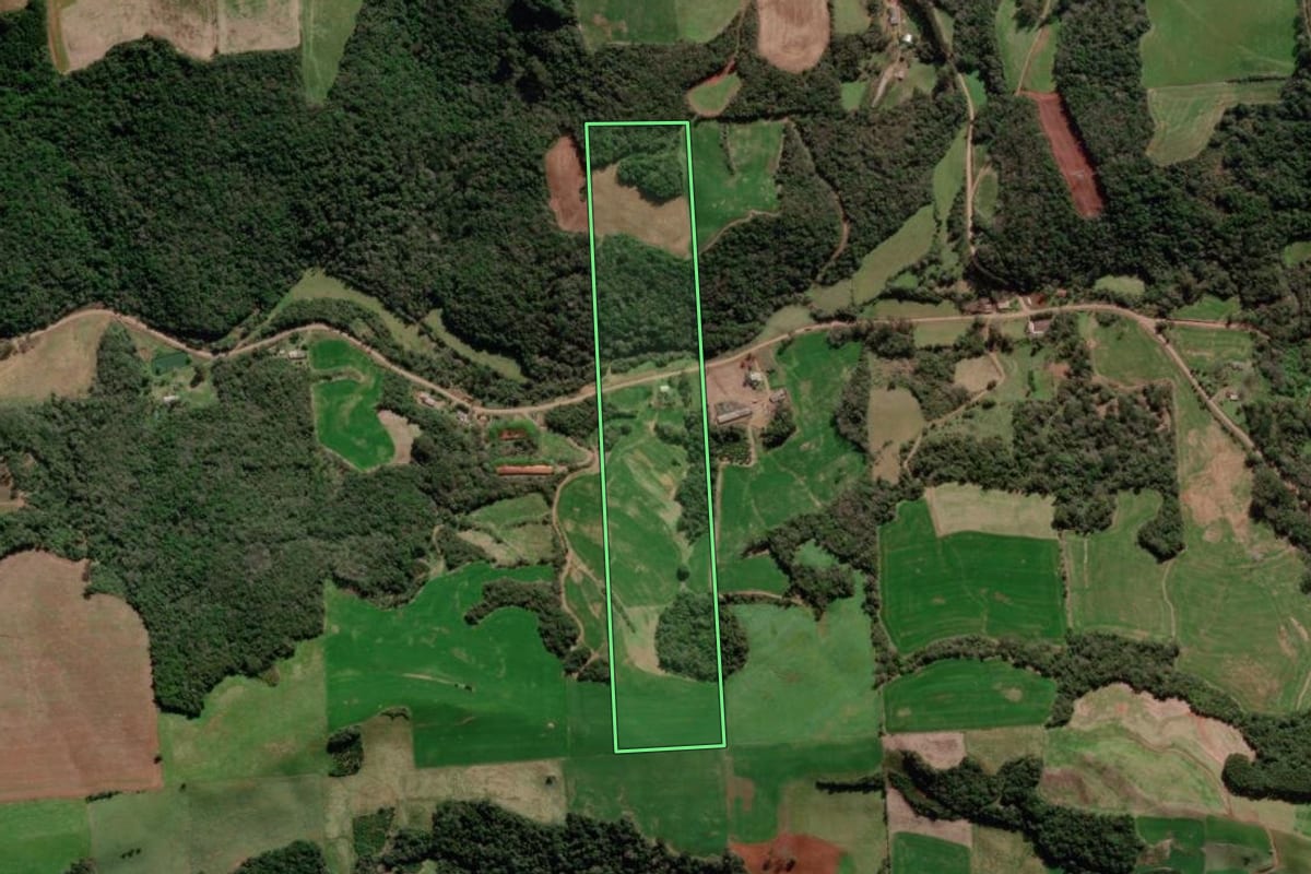 Imagem de satélite do imóvel rural em União da Serra (RS), com o contorno declarado no CAR desenhado por cima.
