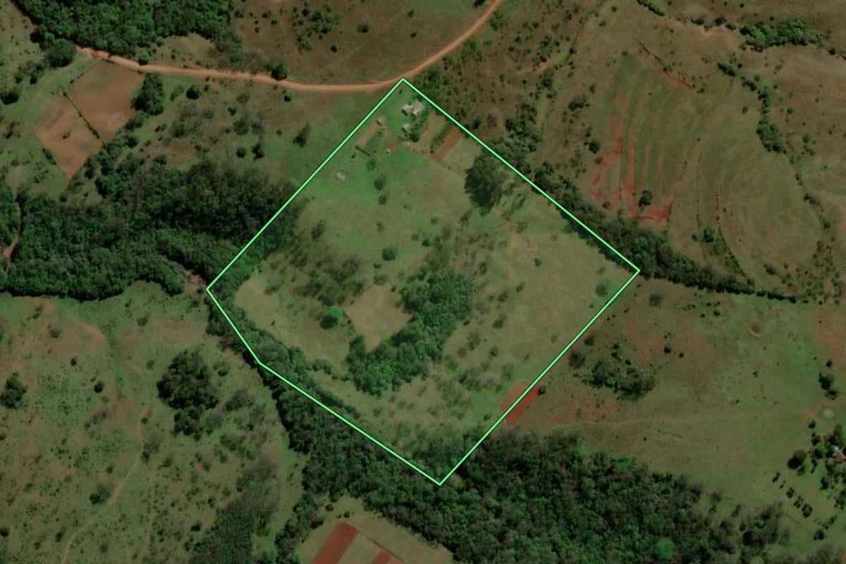 Imagem de satélite do imóvel rural em Unistalda (RS), com o contorno declarado no CAR desenhado por cima.