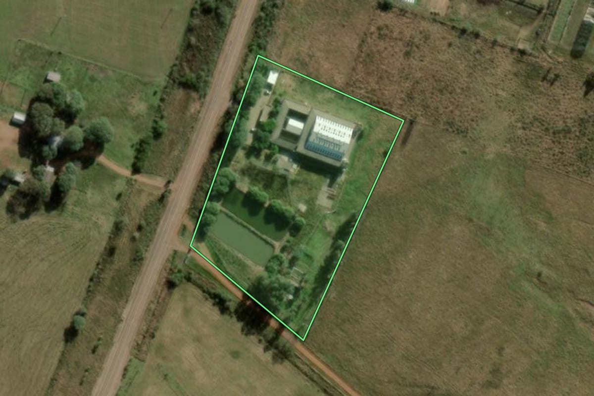 Imagem de satélite do imóvel rural em Uruguaiana (RS), com o contorno declarado no CAR desenhado por cima.