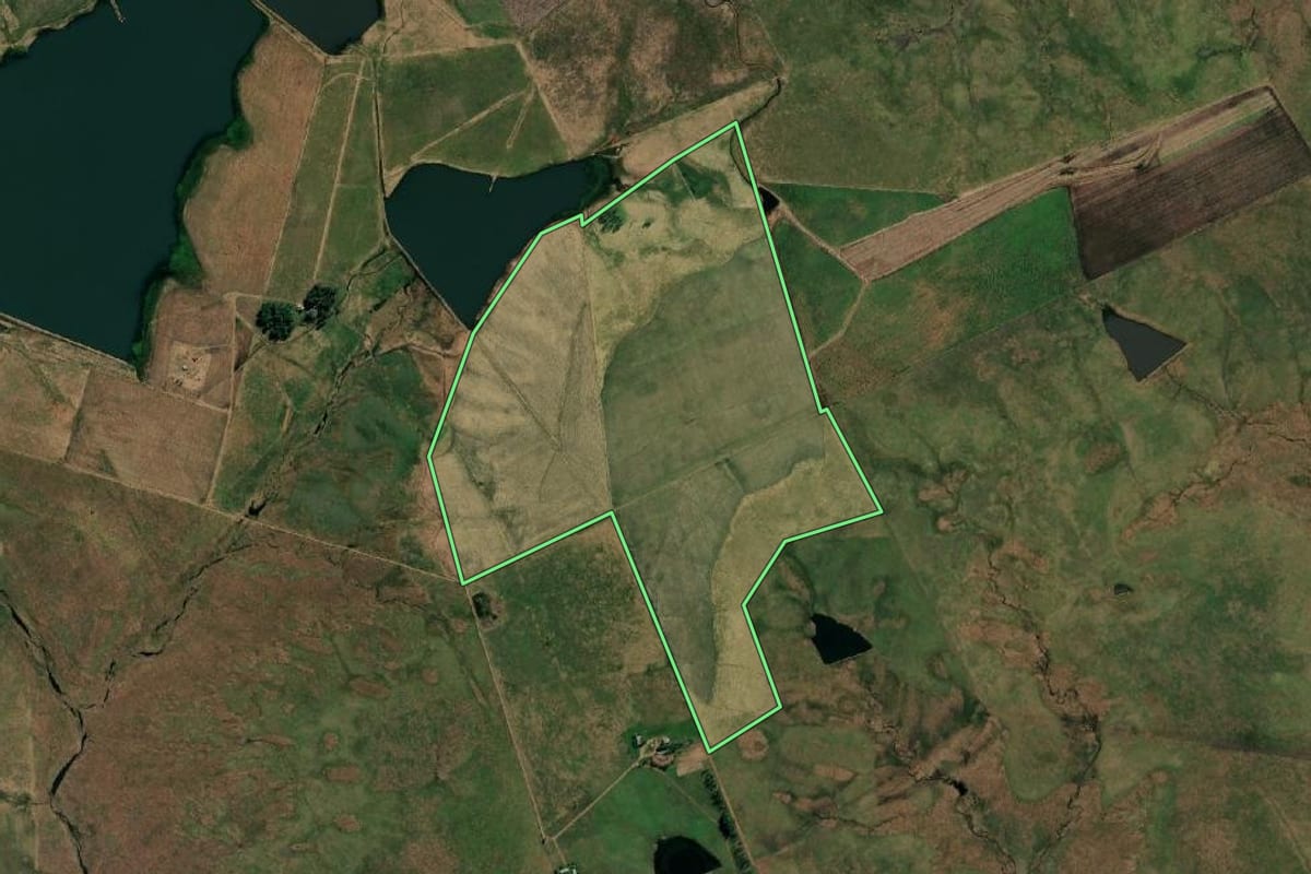 Imagem de satélite do imóvel rural em Uruguaiana (RS), com o contorno declarado no CAR desenhado por cima.