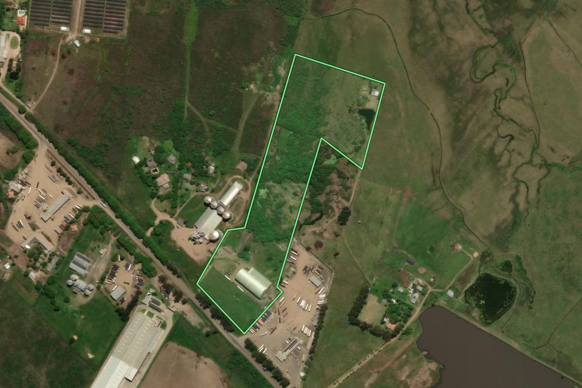 Imagem de satélite do imóvel rural em Uruguaiana (RS), com o contorno declarado no CAR desenhado por cima.