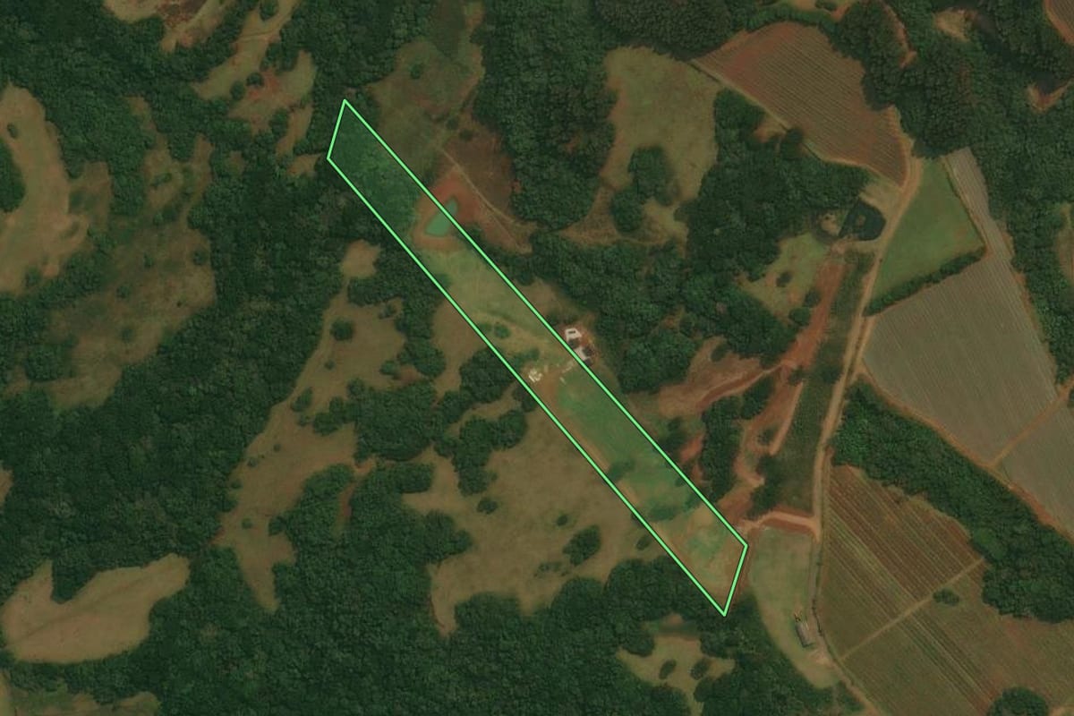 Imagem de satélite do imóvel rural em Vacaria (RS), com o contorno declarado no CAR desenhado por cima.