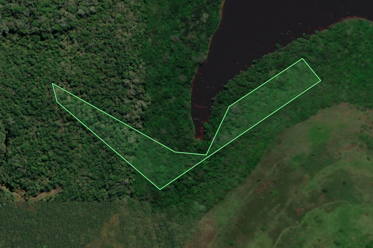Imagem de satélite do imóvel rural em Vacaria (RS), com o contorno declarado no CAR desenhado por cima.