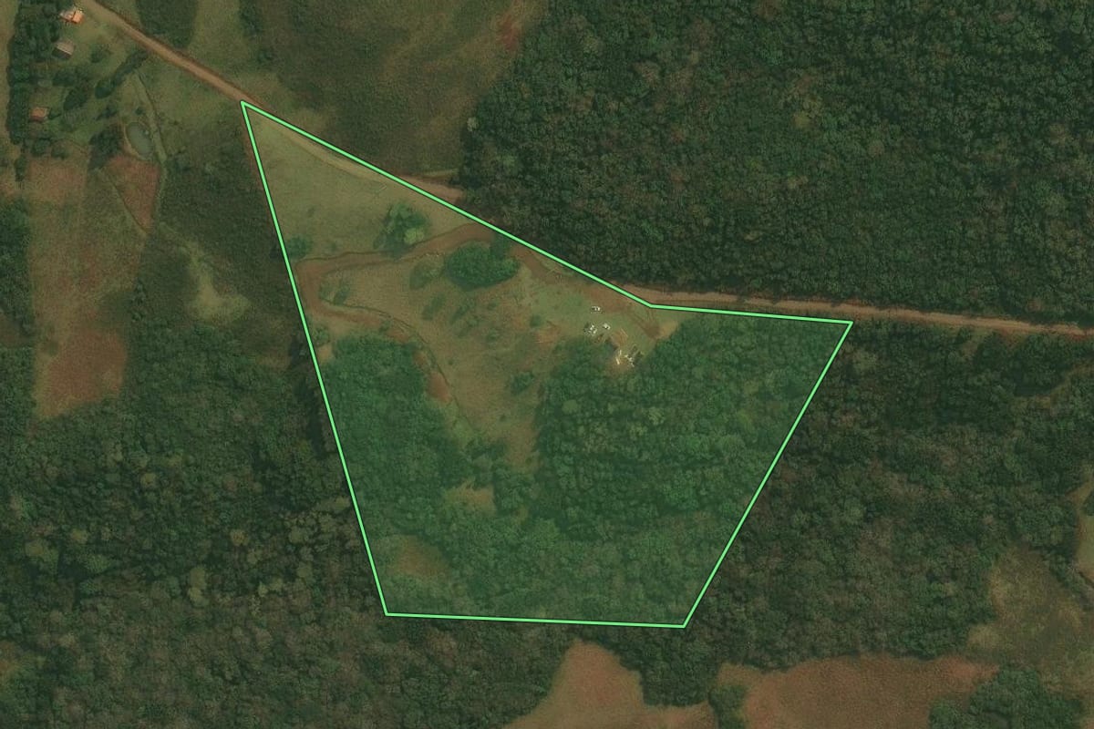 Imagem de satélite do imóvel rural em Vacaria (RS), com o contorno declarado no CAR desenhado por cima.