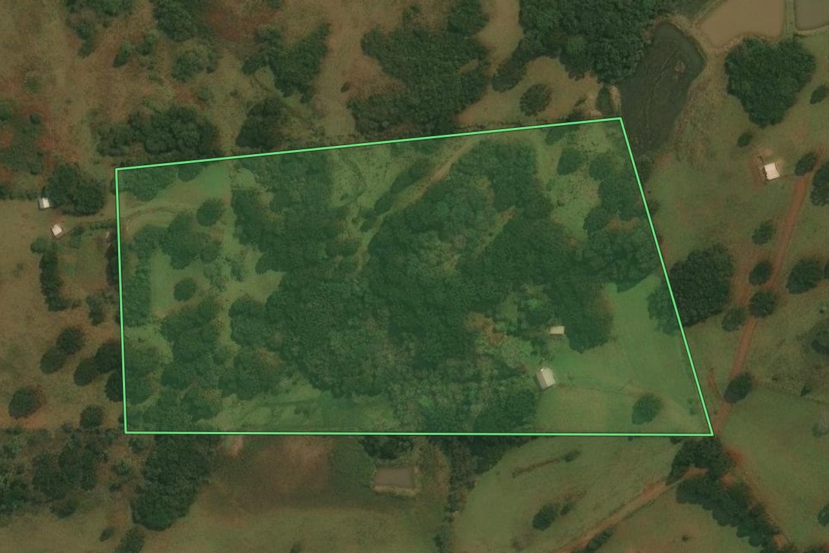Imagem de satélite do imóvel rural em Vacaria (RS), com o contorno declarado no CAR desenhado por cima.