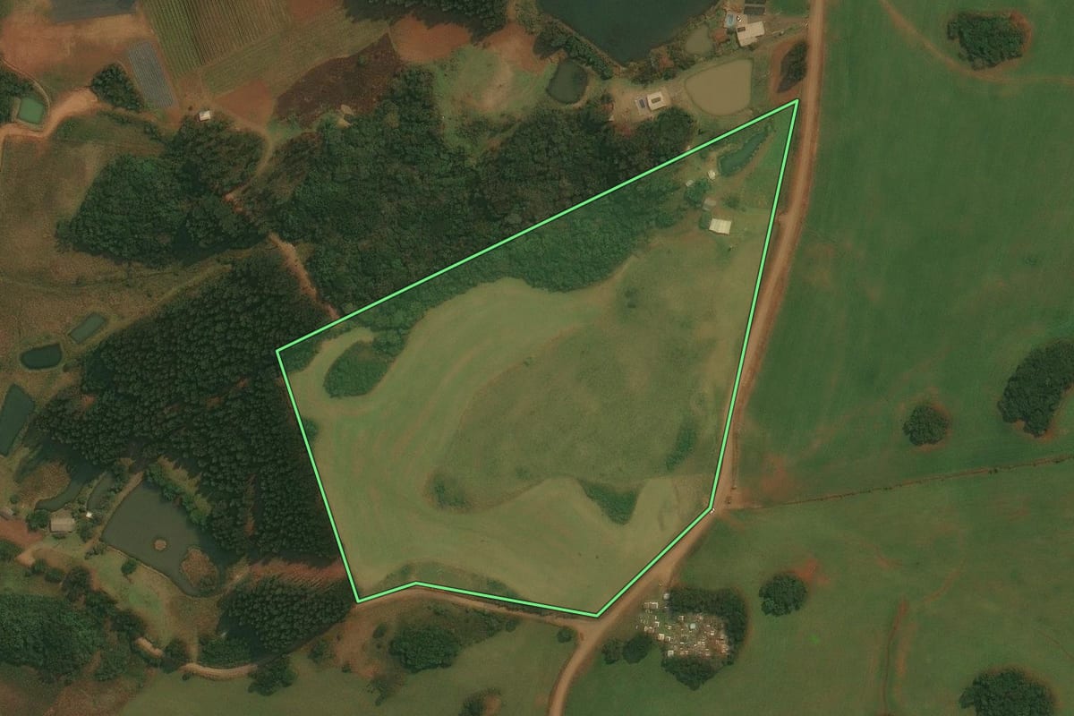 Imagem de satélite do imóvel rural em Vacaria (RS), com o contorno declarado no CAR desenhado por cima.