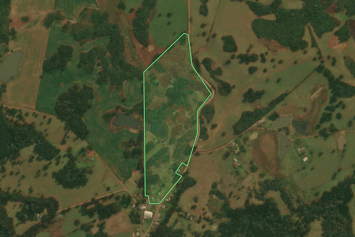 Imagem de satélite do imóvel rural em Vacaria (RS), com o contorno declarado no CAR desenhado por cima.