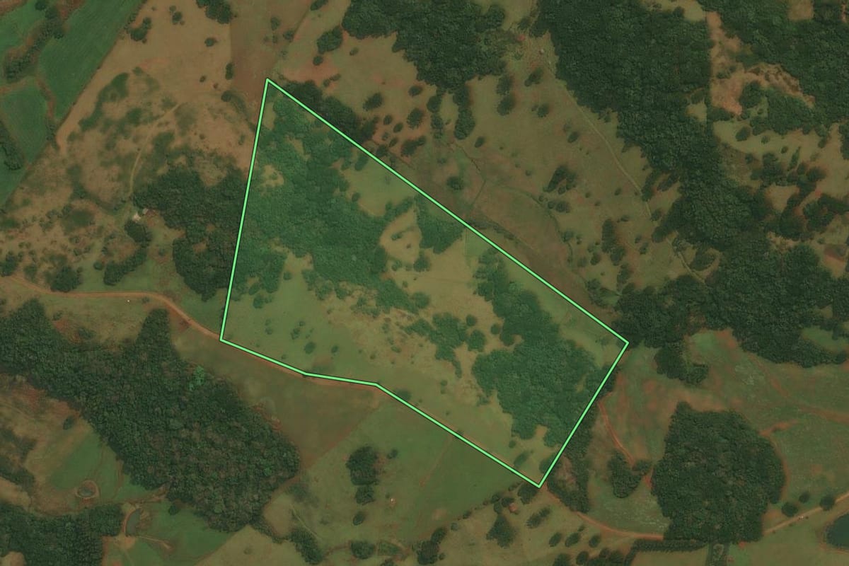 Imagem de satélite do imóvel rural em Vacaria (RS), com o contorno declarado no CAR desenhado por cima.