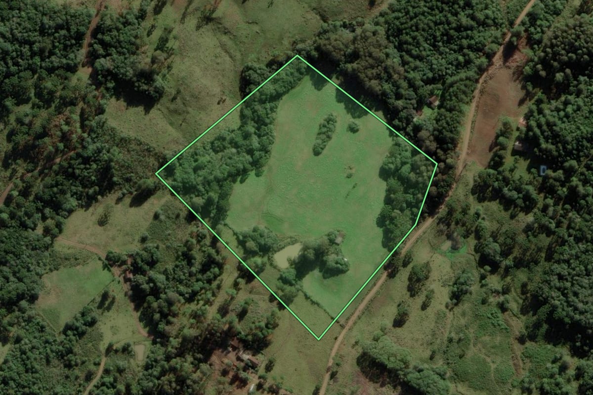 Imagem de satélite do imóvel rural em Vacaria (RS), com o contorno declarado no CAR desenhado por cima.
