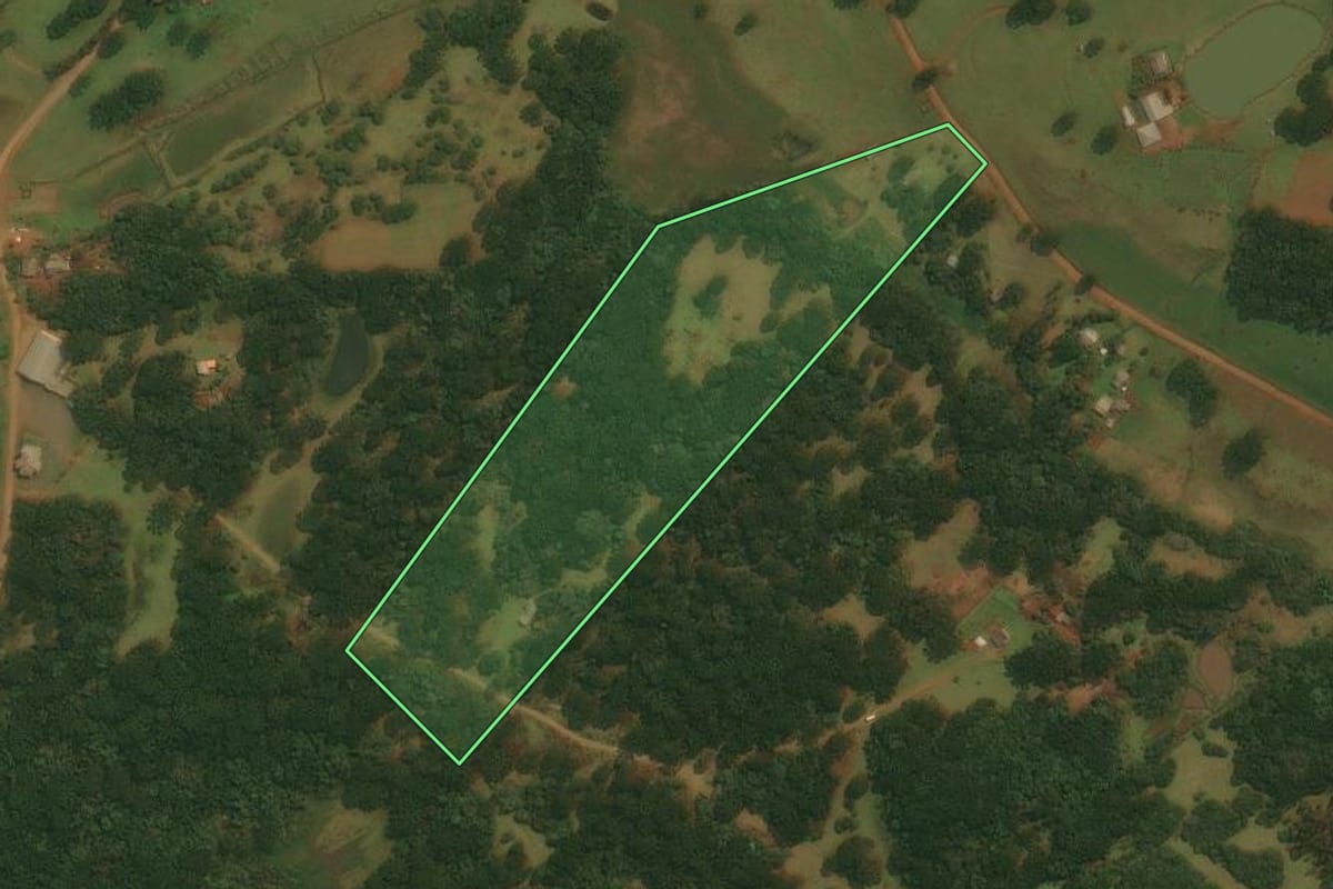 Imagem de satélite do imóvel rural em Vacaria (RS), com o contorno declarado no CAR desenhado por cima.