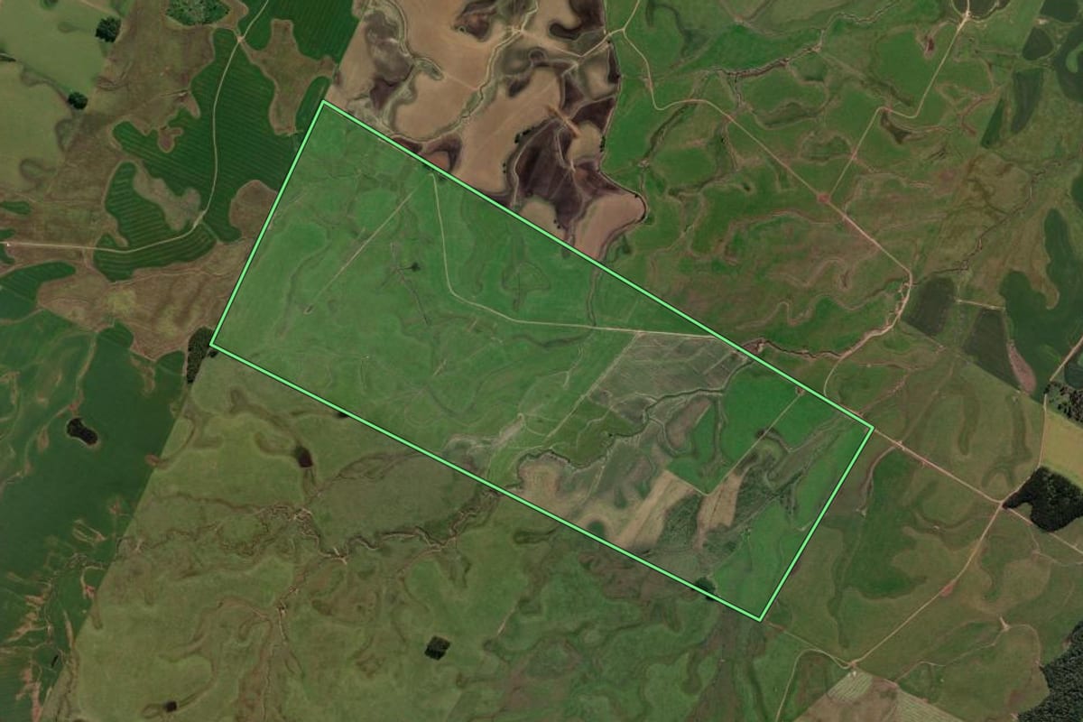 Imagem de satélite do imóvel rural em Vale Verde (RS), com o contorno declarado no CAR desenhado por cima.