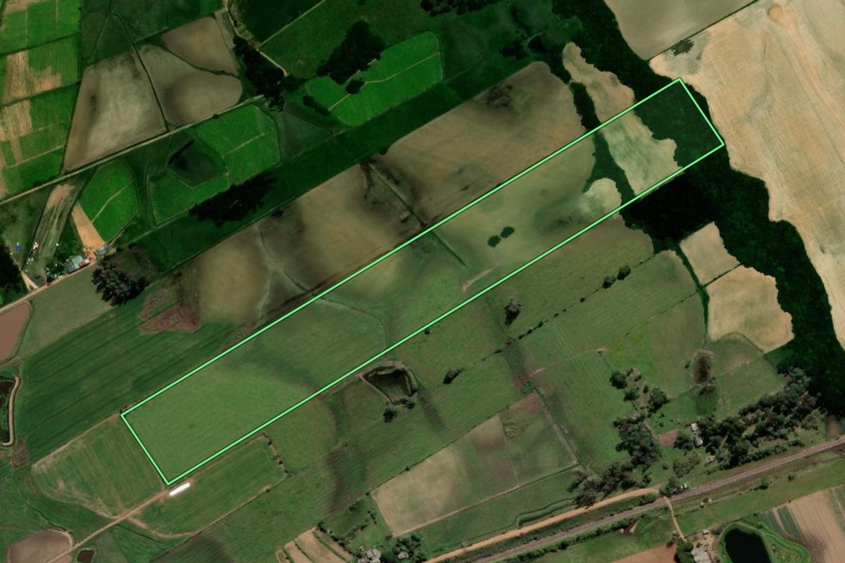 Imagem de satélite do imóvel rural em Vale Verde (RS), com o contorno declarado no CAR desenhado por cima.