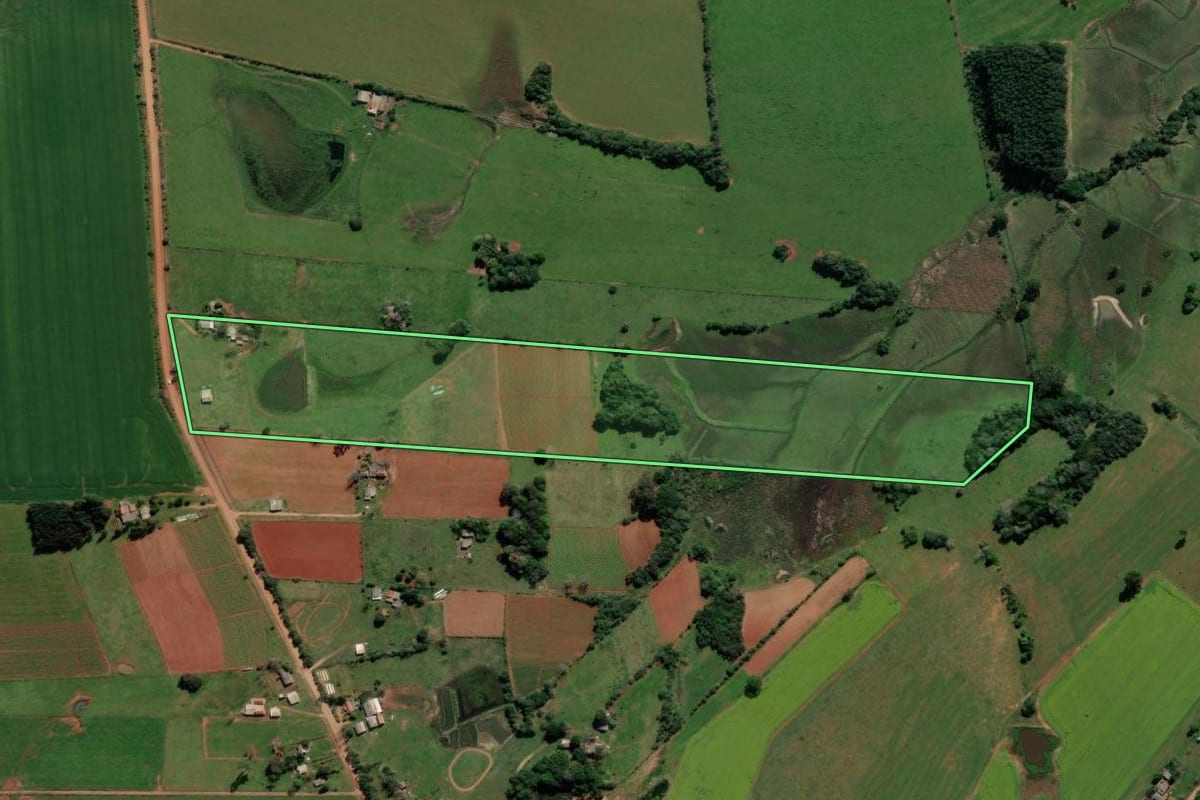 Imagem de satélite do imóvel rural em Vale Verde (RS), com o contorno declarado no CAR desenhado por cima.