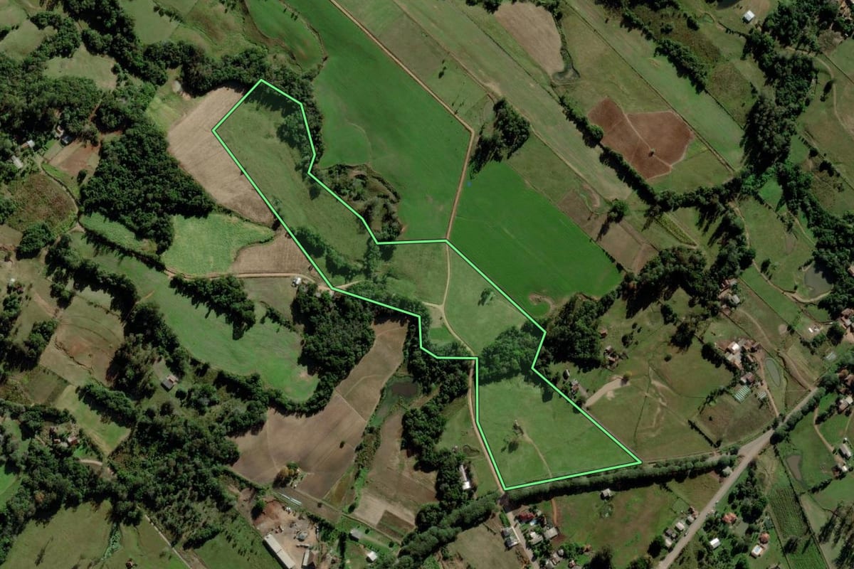 Imagem de satélite do imóvel rural em Vale Verde (RS), com o contorno declarado no CAR desenhado por cima.