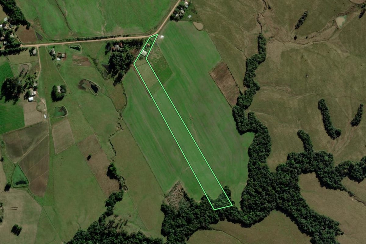 Imagem de satélite do imóvel rural em Vale Verde (RS), com o contorno declarado no CAR desenhado por cima.