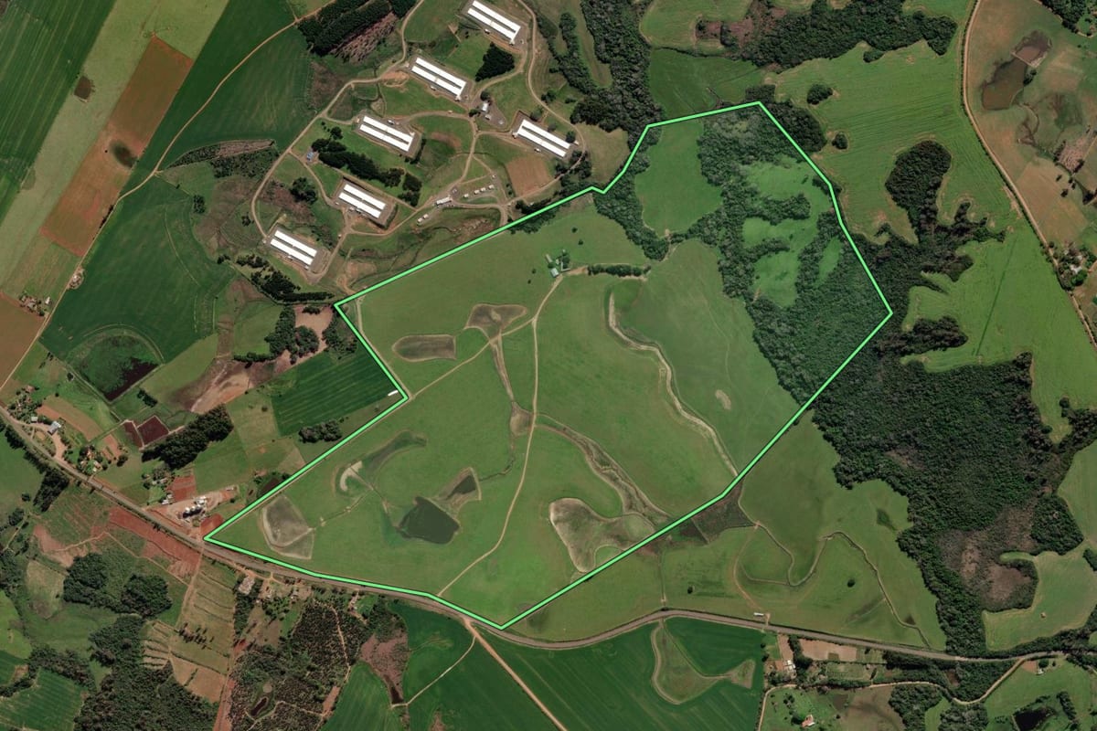 Imagem de satélite do imóvel rural em Vale Verde (RS), com o contorno declarado no CAR desenhado por cima.