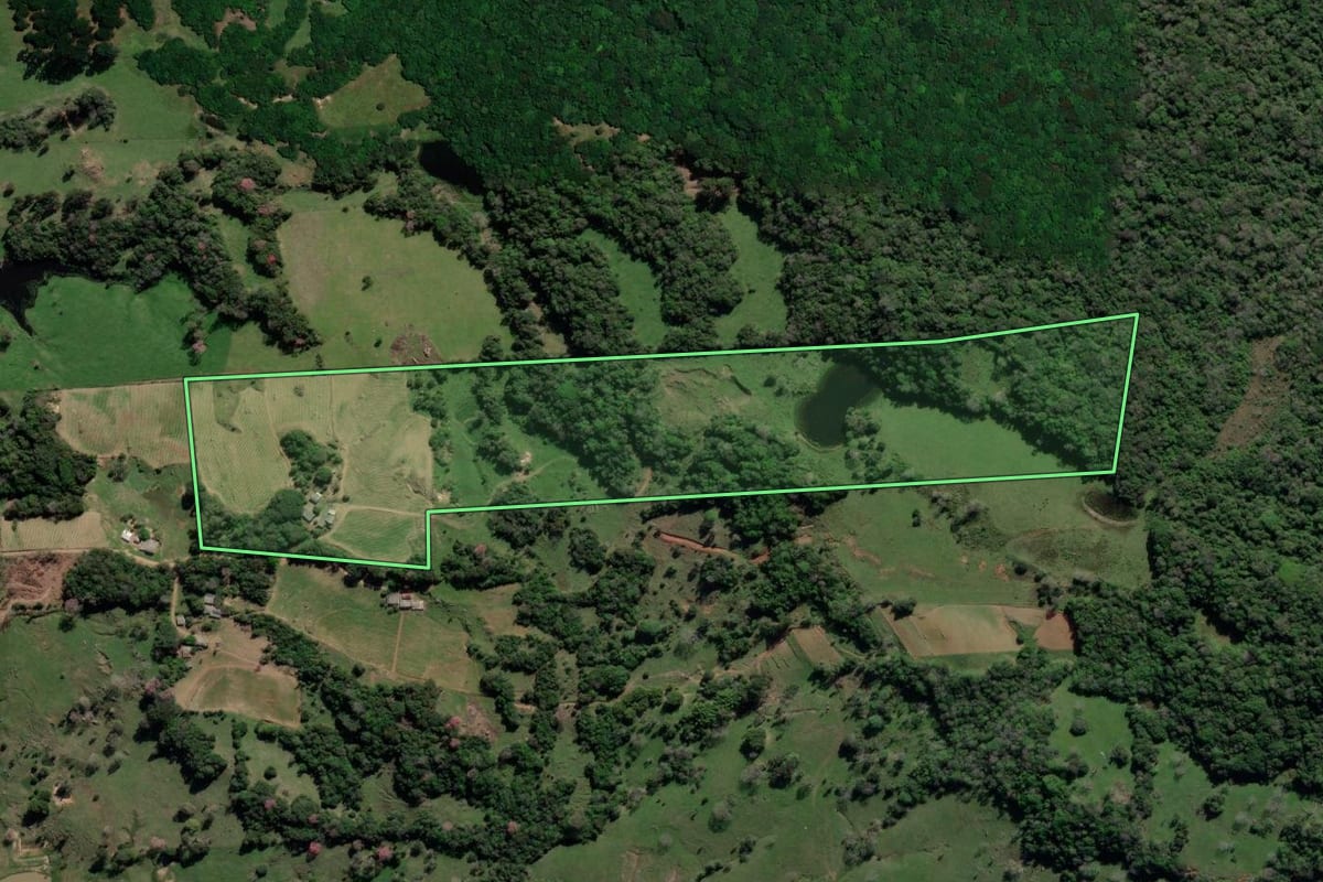Imagem de satélite do imóvel rural em Vale Verde (RS), com o contorno declarado no CAR desenhado por cima.