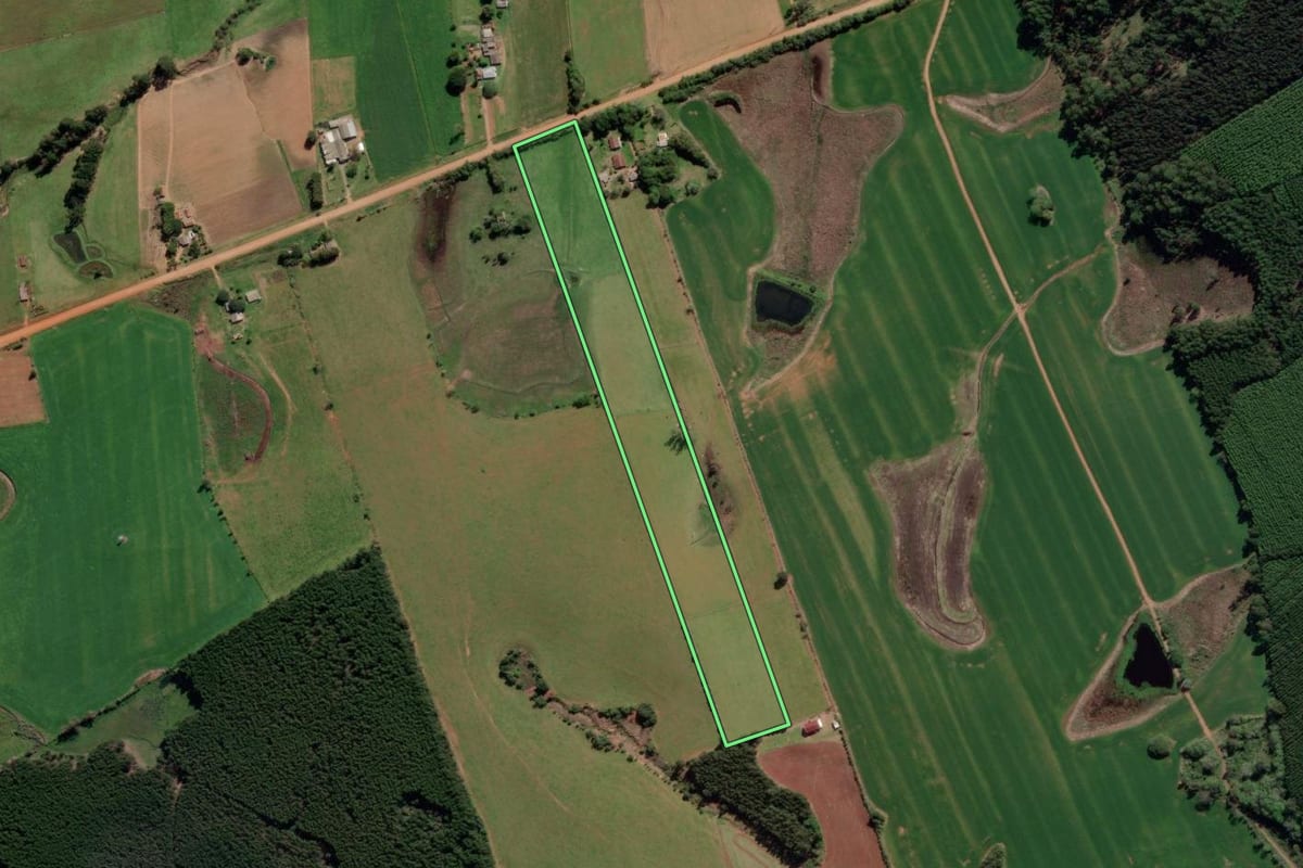 Imagem de satélite do imóvel rural em Vale Verde (RS), com o contorno declarado no CAR desenhado por cima.