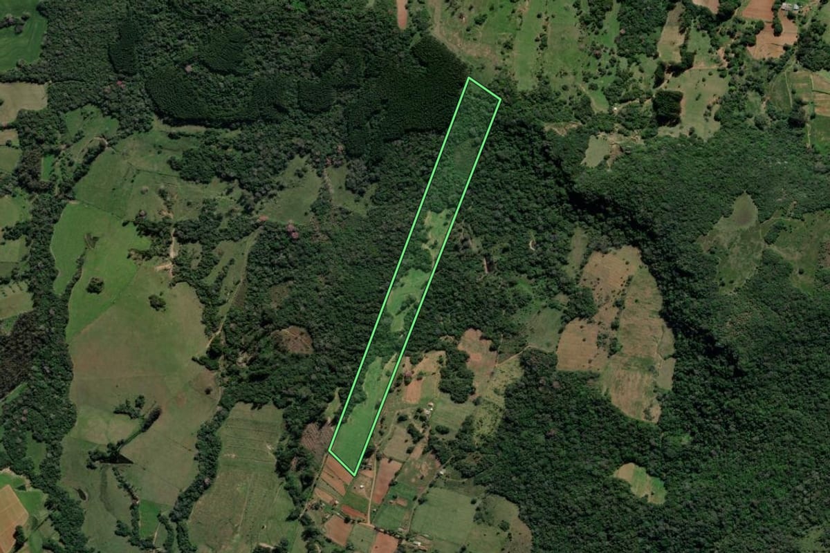 Imagem de satélite do imóvel rural em Vale Verde (RS), com o contorno declarado no CAR desenhado por cima.
