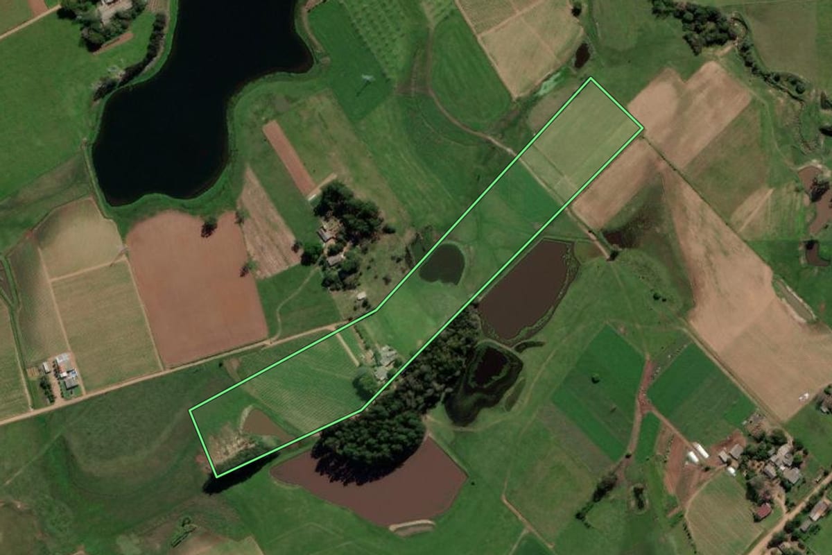 Imagem de satélite do imóvel rural em Vale Verde (RS), com o contorno declarado no CAR desenhado por cima.
