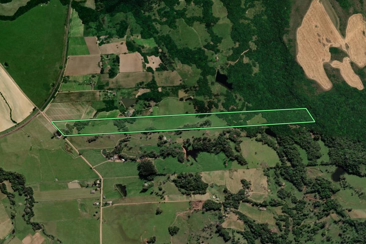 Imagem de satélite do imóvel rural em Vale Verde (RS), com o contorno declarado no CAR desenhado por cima.