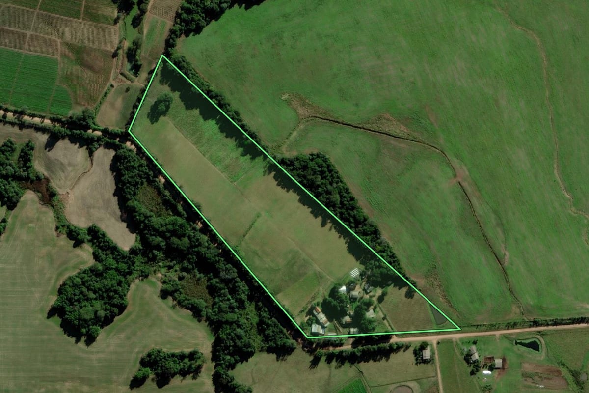 Imagem de satélite do imóvel rural em Vale Verde (RS), com o contorno declarado no CAR desenhado por cima.