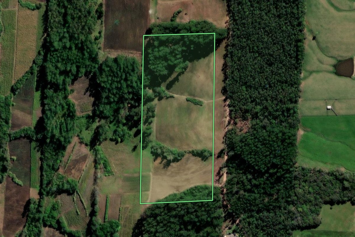 Imagem de satélite do imóvel rural em Vale do Sol (RS), com o contorno declarado no CAR desenhado por cima.