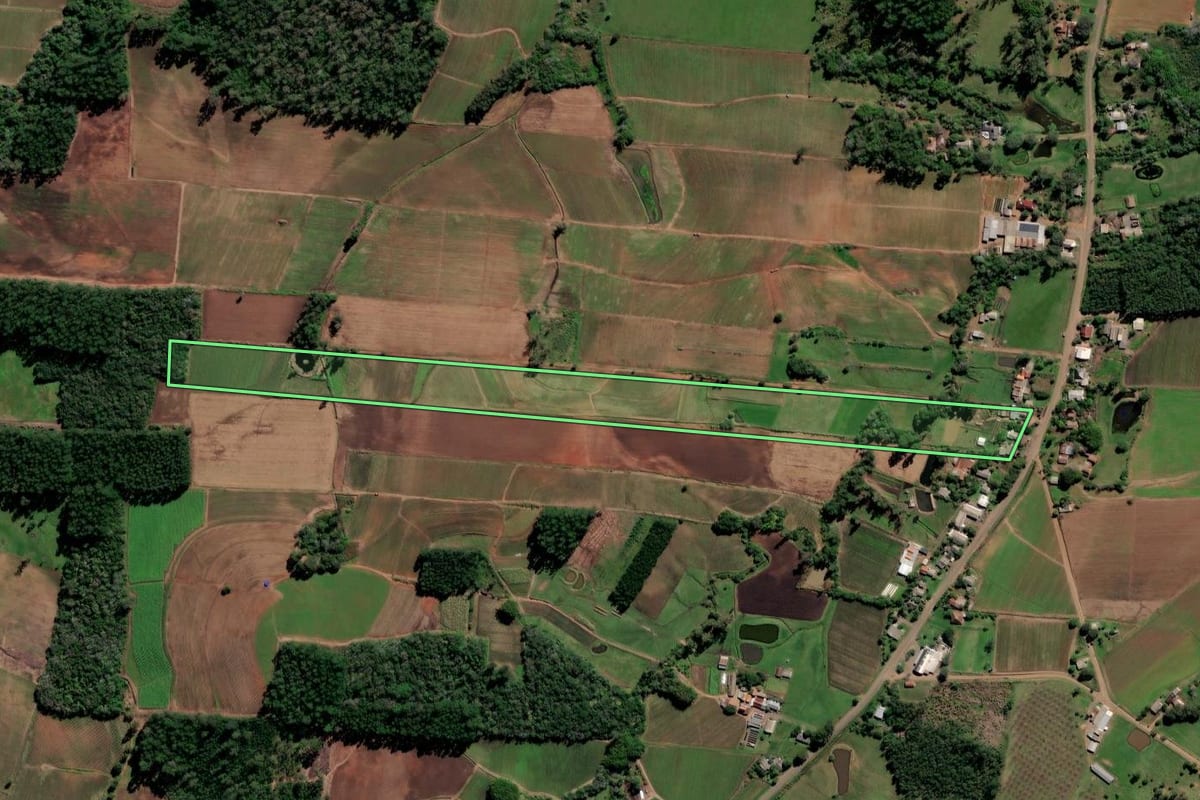 Imagem de satélite do imóvel rural em Vale do Sol (RS), com o contorno declarado no CAR desenhado por cima.